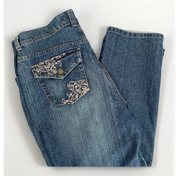 Gloria Vanderbilt Amanda embroidered Back pockets Flaps Jeans 14 Womens Blue - Picture 1 of 7